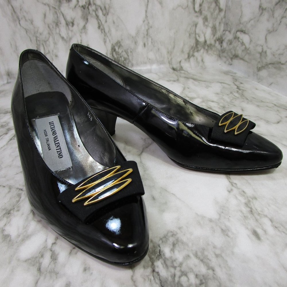 Luciano Valentino Size 36.5 (US 6.5) Black and Gold